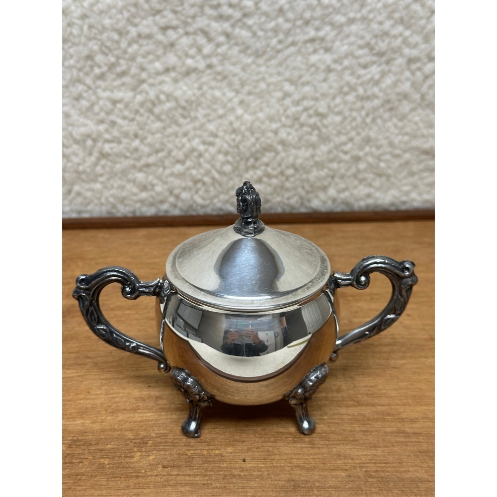 Vintage Sheridan Silver Plated Footed Covered Sugar Bowl with Lid Victorian